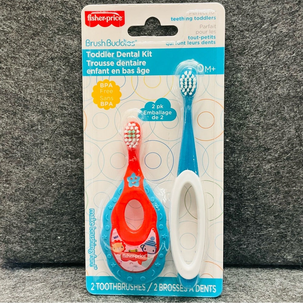 🌼4/$10🌼 NIP Fisher-Price Teething Toddlers Dental Kit with Red Blue Toothbrushes